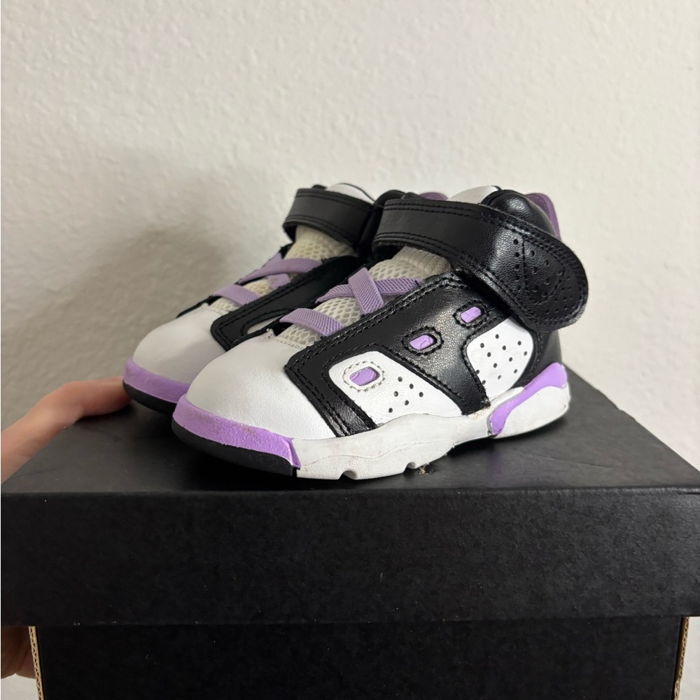 Kids Black and Purple Jordan Sneakers